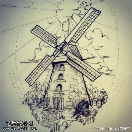 经典古老的发电塔纹身图案