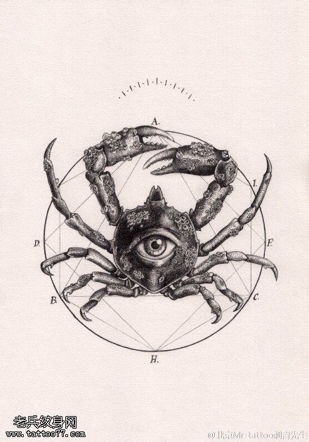逼真写实的螃蟹眼睛纹身图案