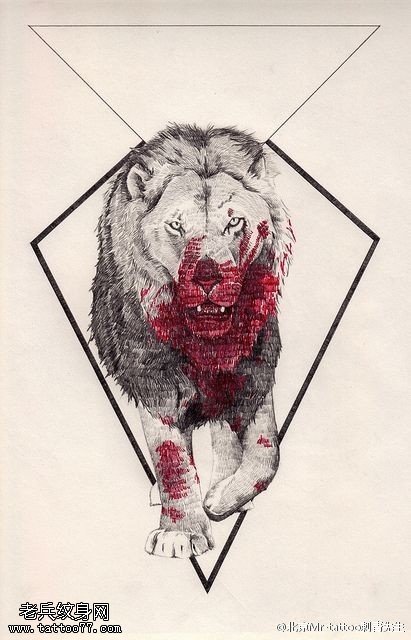 经典的狮子手稿纹身图案
