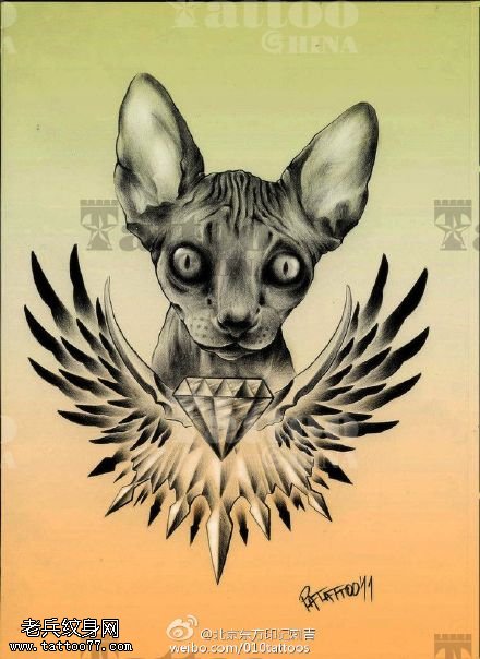 经典小狗翅膀钻石纹身图案