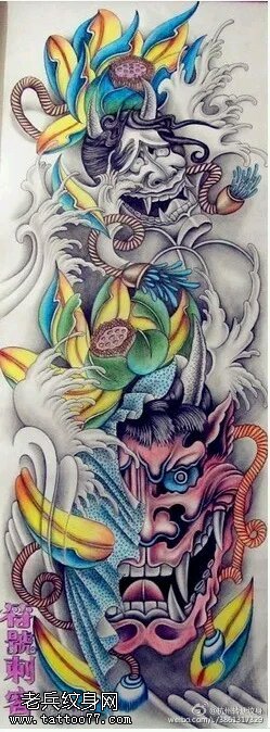 彩绘莲花般若纹身图案