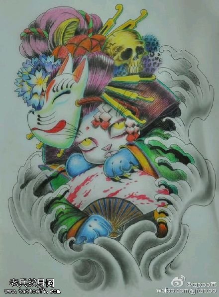 日本风招财猫纹身图案