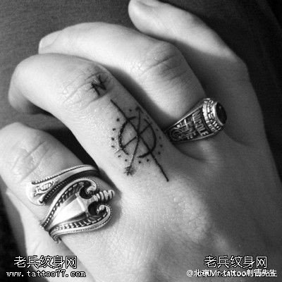 手指上指南针纹身图案