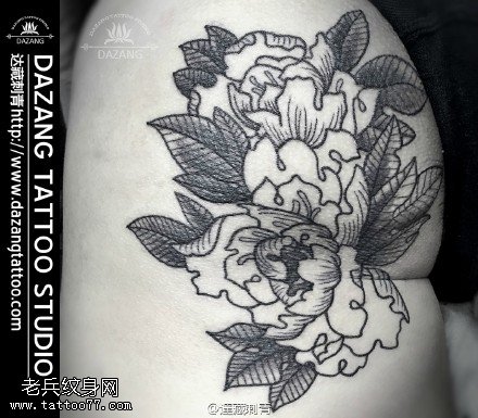 经典点刺牡丹纹身图案