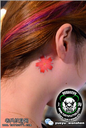 耳朵后面的小樱花纹身图案