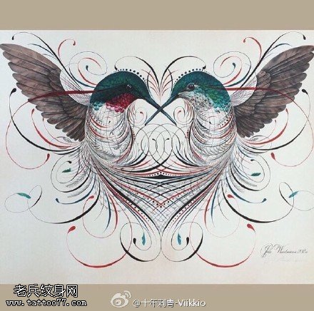 手绘美丽的鸟儿纹身图案