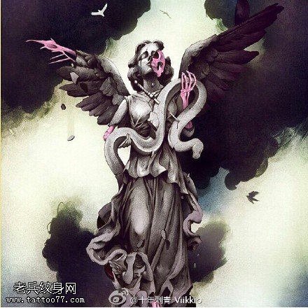 手稿天使骷髅纹身图案