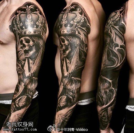 经典骷髅皇冠纹身图案