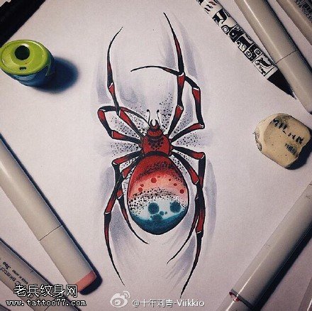 手稿立体逼真的蜘蛛纹身图案