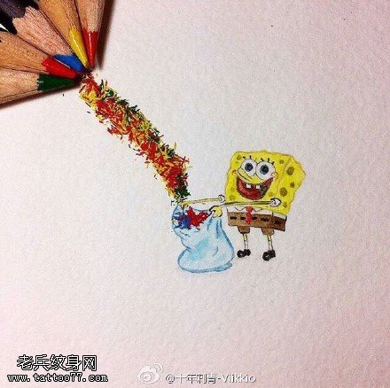 手稿彩绘海绵宝宝纹身图案