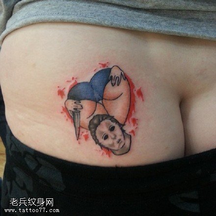 欧美风水墨彩绘人头像纹身图案