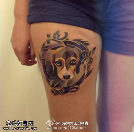 彩绘的宠物狗纹身图案