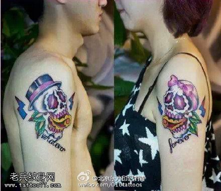 情侣惊悚的骷髅纹身图案