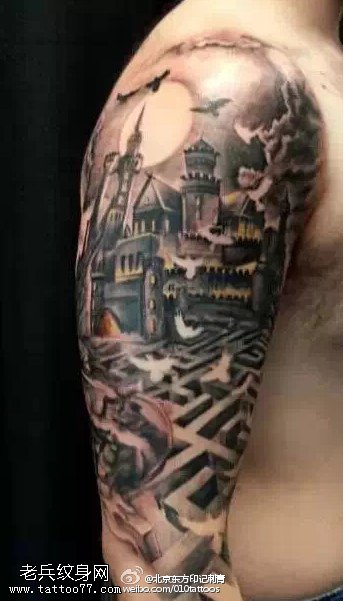 上世纪古典城堡纹身图案