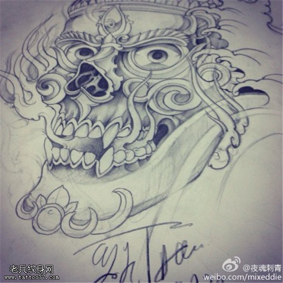 嘎巴拉纹身手稿图