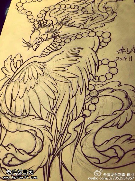 凤凰纹身手稿图