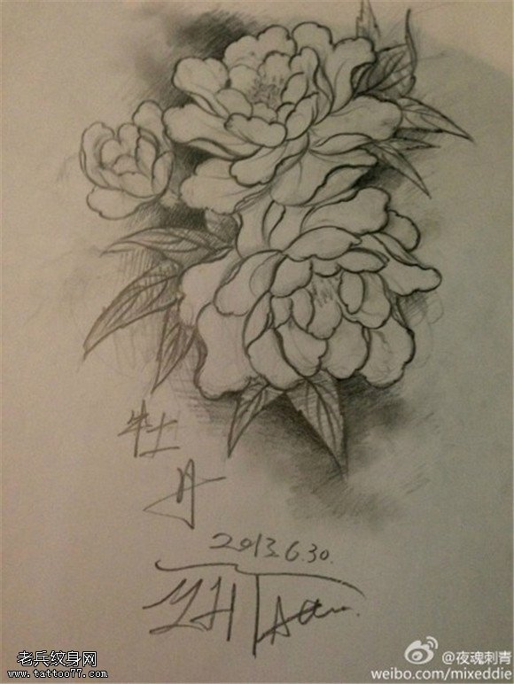 牡丹纹身线稿图案