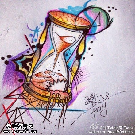 彩色沙漏纹身手稿图案