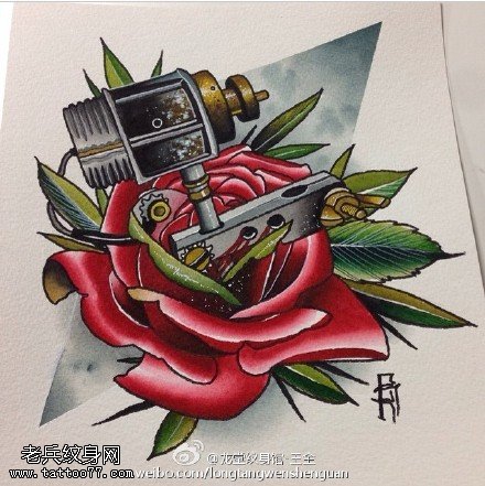 彩色个性纹身机玫瑰纹身图案