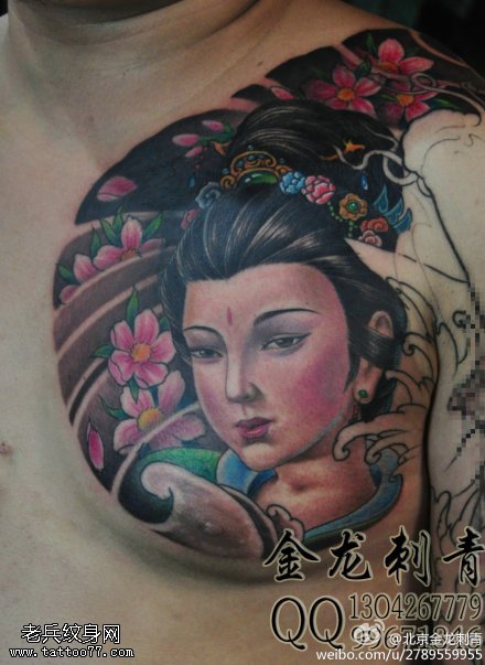 胸部古典美丽美女纹身图案