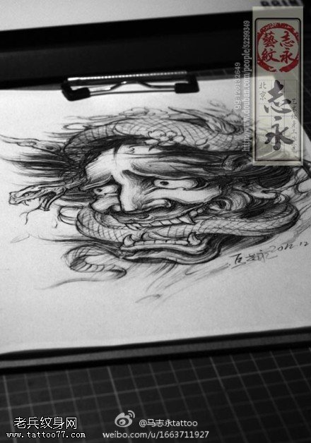 日本和风霸气武士般若纹身图案