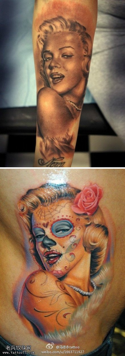 腿部颠覆性性感玛丽莲梦露纹身图案
