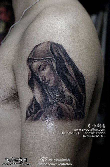 神圣美丽肃穆圣母玛利亚纹身图案