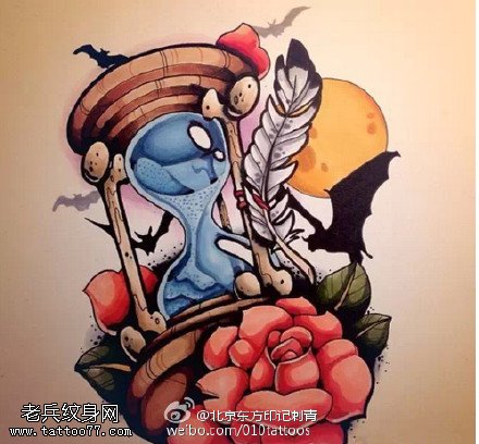 精美彩色沙漏手稿纹身图案