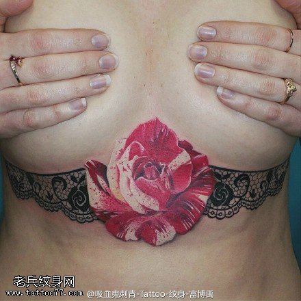 性感的蕾丝玫瑰花纹身图案