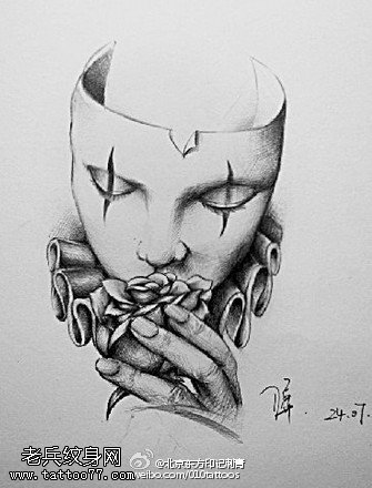 素描面具纹身图案