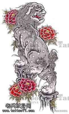 经典霸气上山唐狮纹身图案