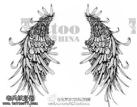 代表自由的翅膀手稿纹身图案