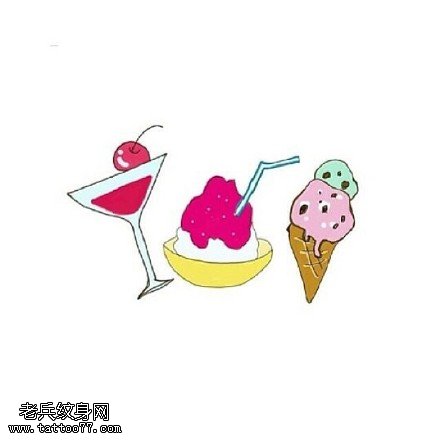 彩绘清爽的冰激凌纹身图案