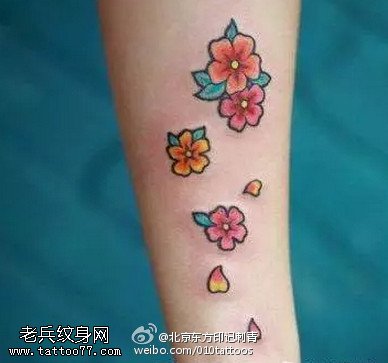 彩绘清爽的樱花纹身图案