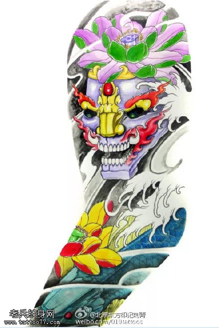 经典莲花龙图腾纹身图案