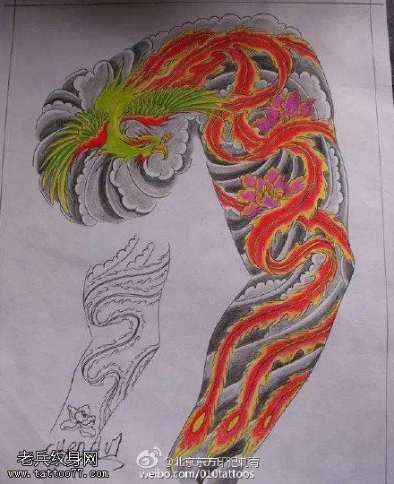 经典彩绘凤凰传奇纹身图案