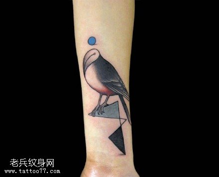 立体感几何线条小鸟纹身图案
