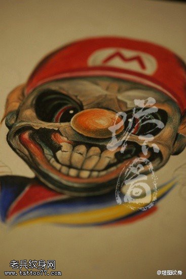 彩色个性卡通超级玛丽纹身图案