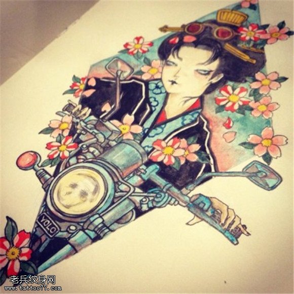 个性彩色艺妓纹身图