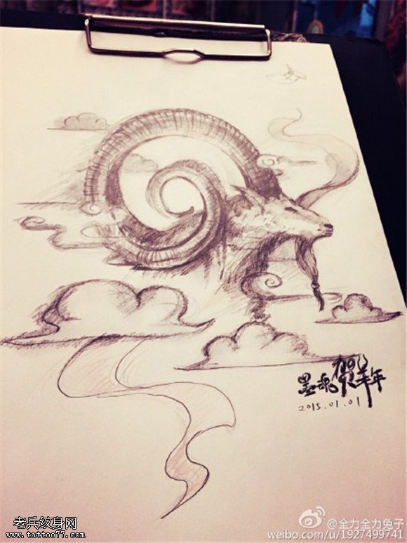 羚羊纹身手稿图