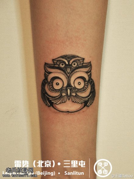 大眼睛猫头鹰纹身图案