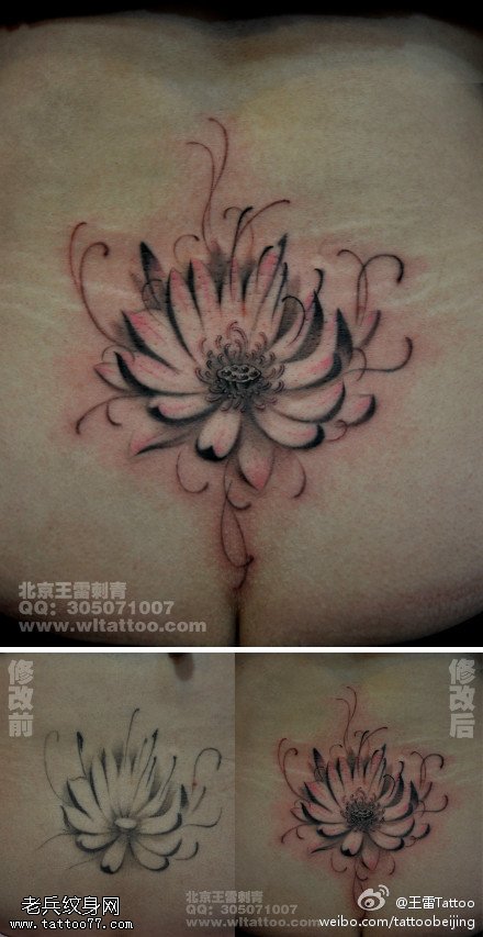 红色优雅莲花纹身图案