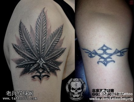 黑色帅气叶子纹身图案