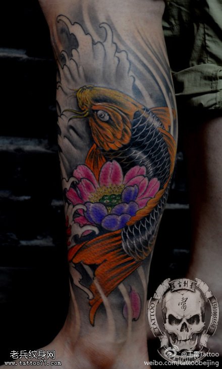 彩色斑斓霸气锦鲤纹身图案