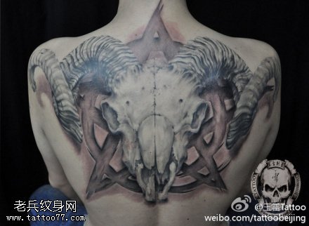精致骷髅羚羊头纹身图案