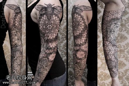 漂亮的梵花蜜蜂纹身图案