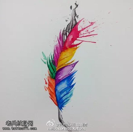 彩绘艳丽的羽毛纹身图案