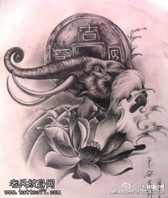 精美的莲花羚羊钱币纹身图案