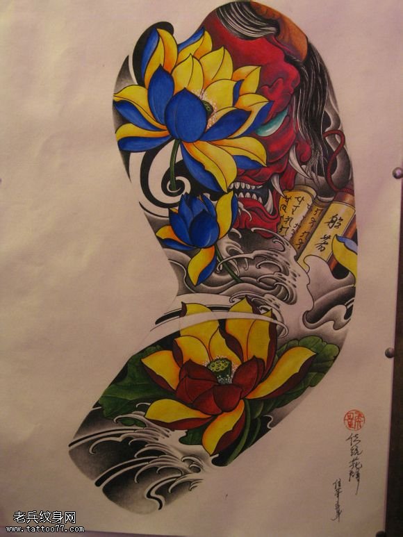 花臂般若莲花纹身图案