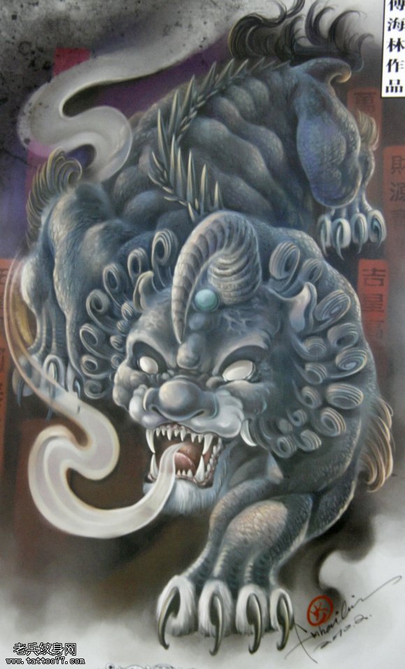 一款满背麒麟纹身图案